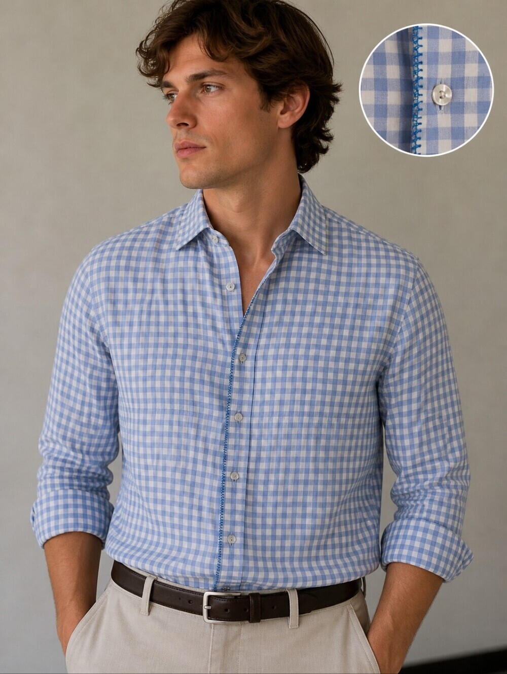 ALNOUR MARRAKECH BLUE GINGHAM SHIRT SIZE LARGE